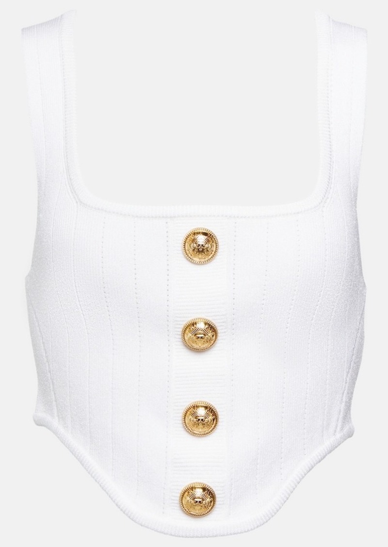 Balmain Buttoned ribbed-knit corset top