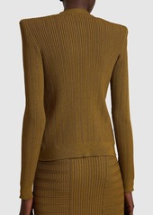 Balmain Buttoned Viscose Rib Knit Cardigan