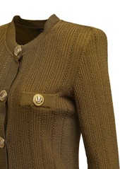 Balmain Buttoned Viscose Rib Knit Cardigan