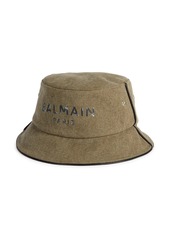 Balmain Canvas & Leather Piped Bucket Hat