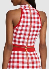 Balmain Check Knit High Neck Cropped Vest