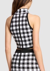 Balmain Check Knit High Neck Cropped Vest