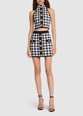 Balmain Check Knit High Neck Cropped Vest