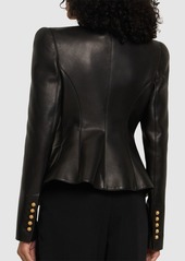 Balmain Collarless Leather Jacket