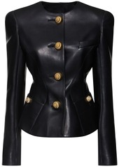 Balmain Collarless Leather Jacket