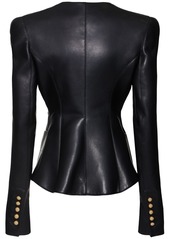 Balmain Collarless Leather Jacket