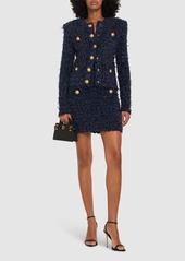 Balmain Collarless Tweed Cropped Jacket