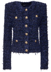 Balmain Collarless Tweed Cropped Jacket