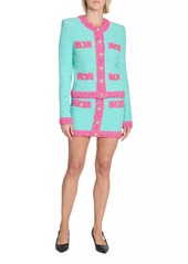 Balmain Colorblocked Bouclé-Knit Miniskirt