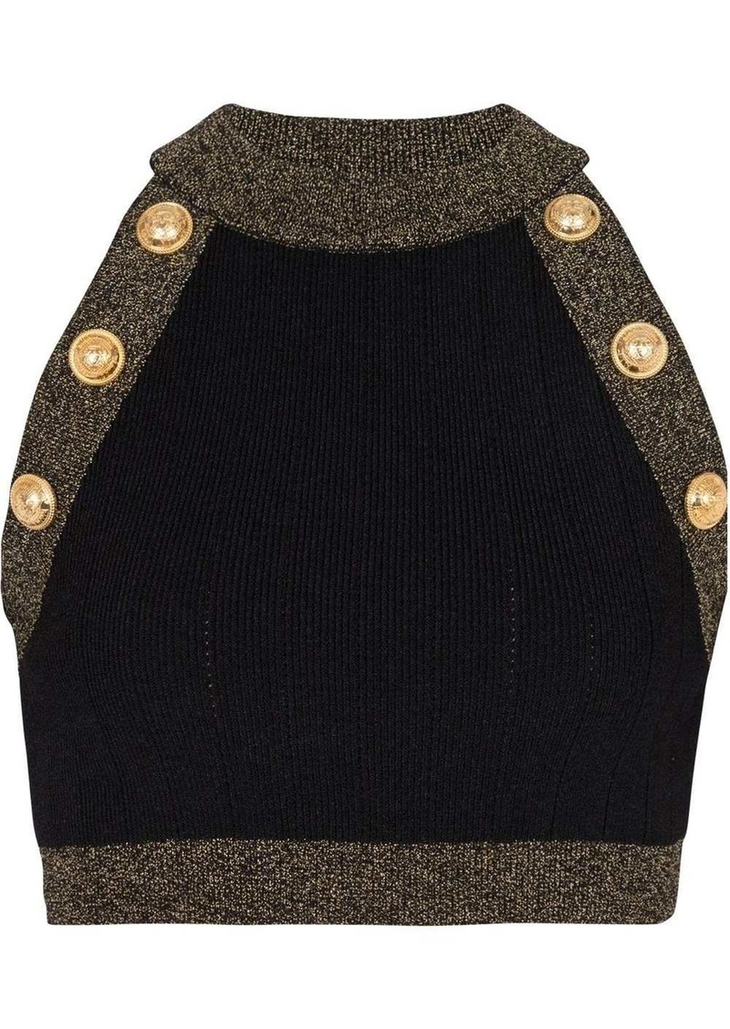 Balmain contrast-trimmed knitted top