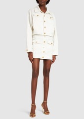 Balmain Cotton Denim Buttoned Mini Skirt