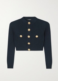 Balmain Cropped Button-embellished Ribbed-knit Blazer