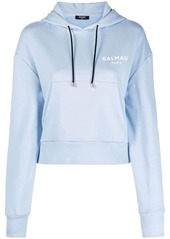 Balmain flocked logo cropped hoodie