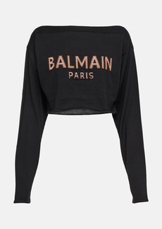 Balmain Cropped jacquard wool-blend sweater