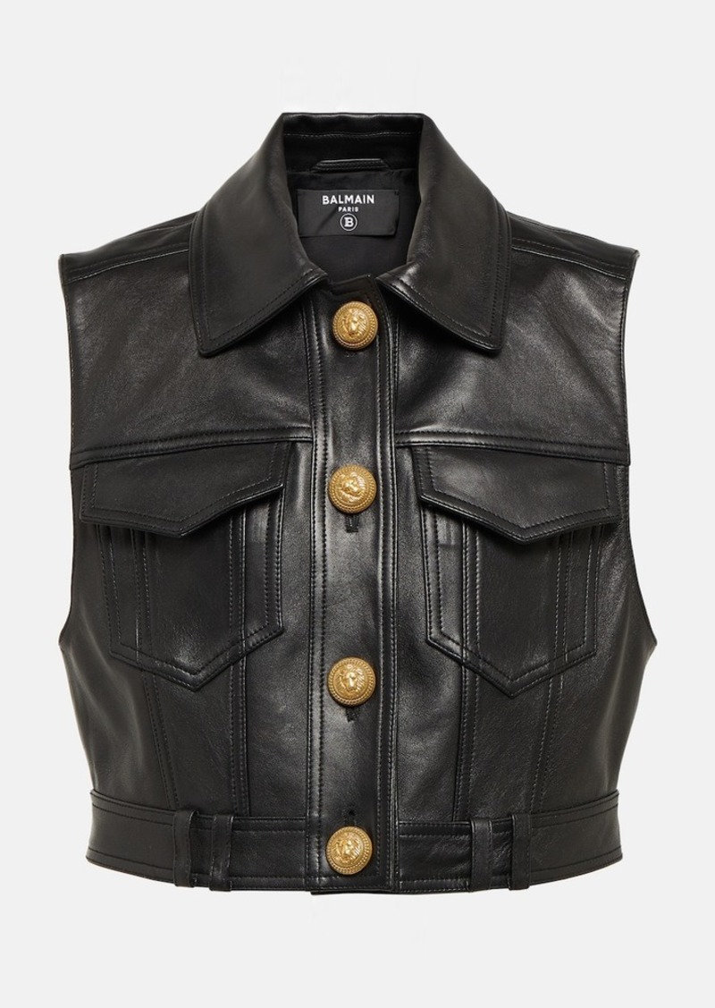 Balmain Cropped leather vest