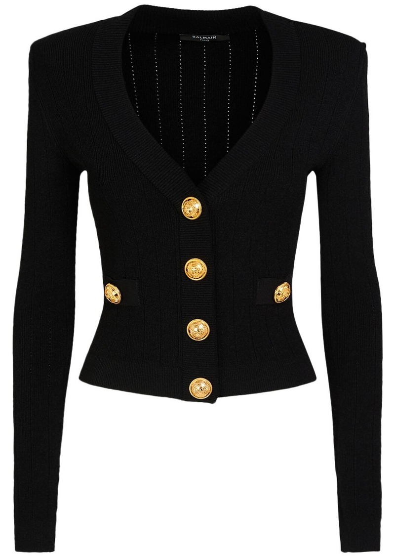 Balmain Cropped Viscose Knit Cardigan