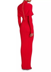 Balmain Cross-Over Plissé Knit Maxi Dress