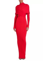 Balmain Cross-Over Plissé Knit Maxi Dress