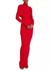 Balmain Cross-Over Plissé Knit Maxi Dress