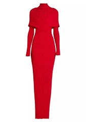 Balmain Cross-Over Plissé Knit Maxi Dress