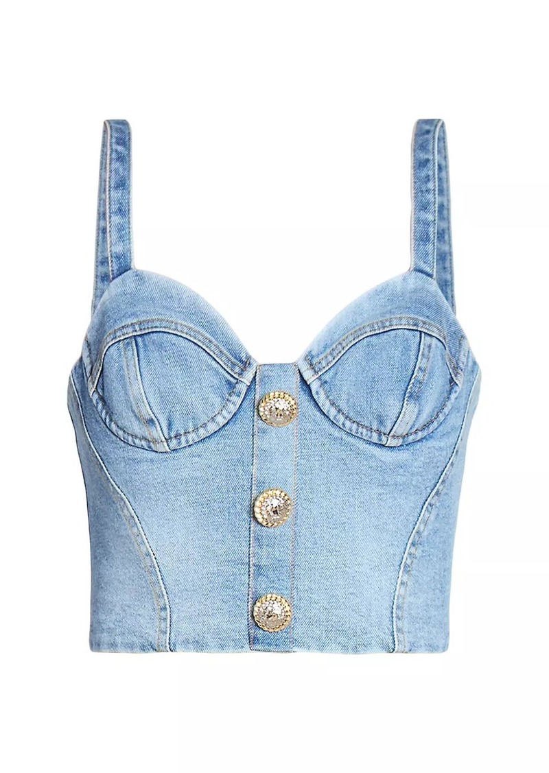 Balmain Denim Bustier Crop Top