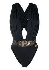 Balmain detachable-belt draped swimsuit