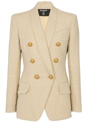 Balmain double-breasted fray-trimmed blazer