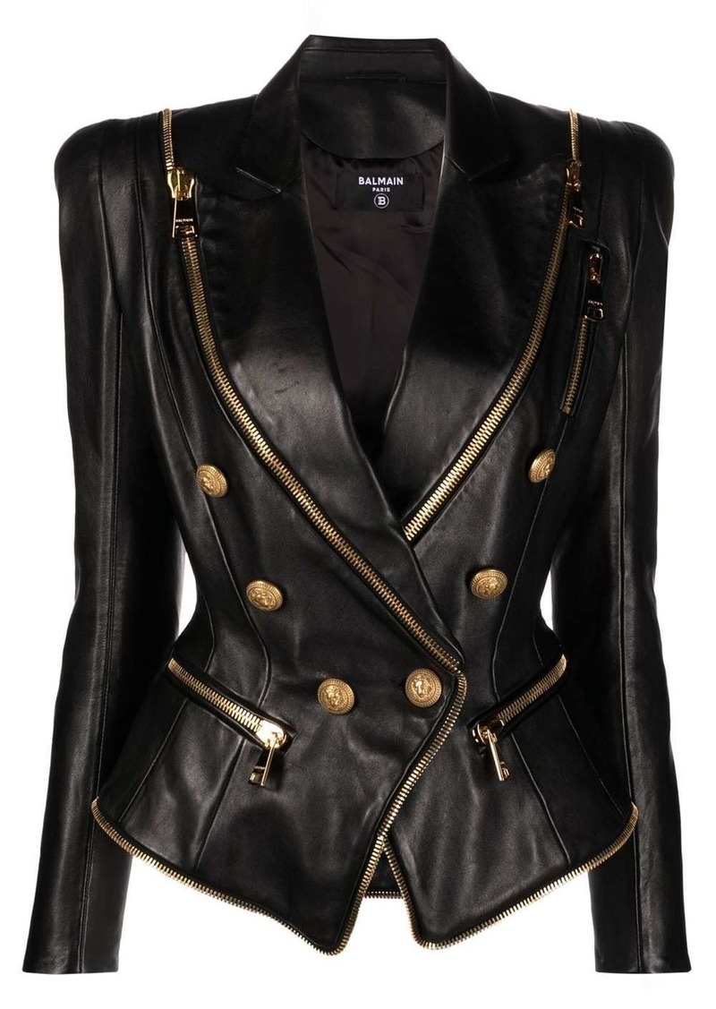 Balmain double-breasted polished-finish jacket