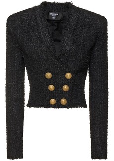 Balmain Double Breasted Tweed Crop Jacket