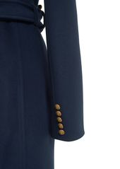 Balmain Double Breasted Wool Midi Coat W/belt