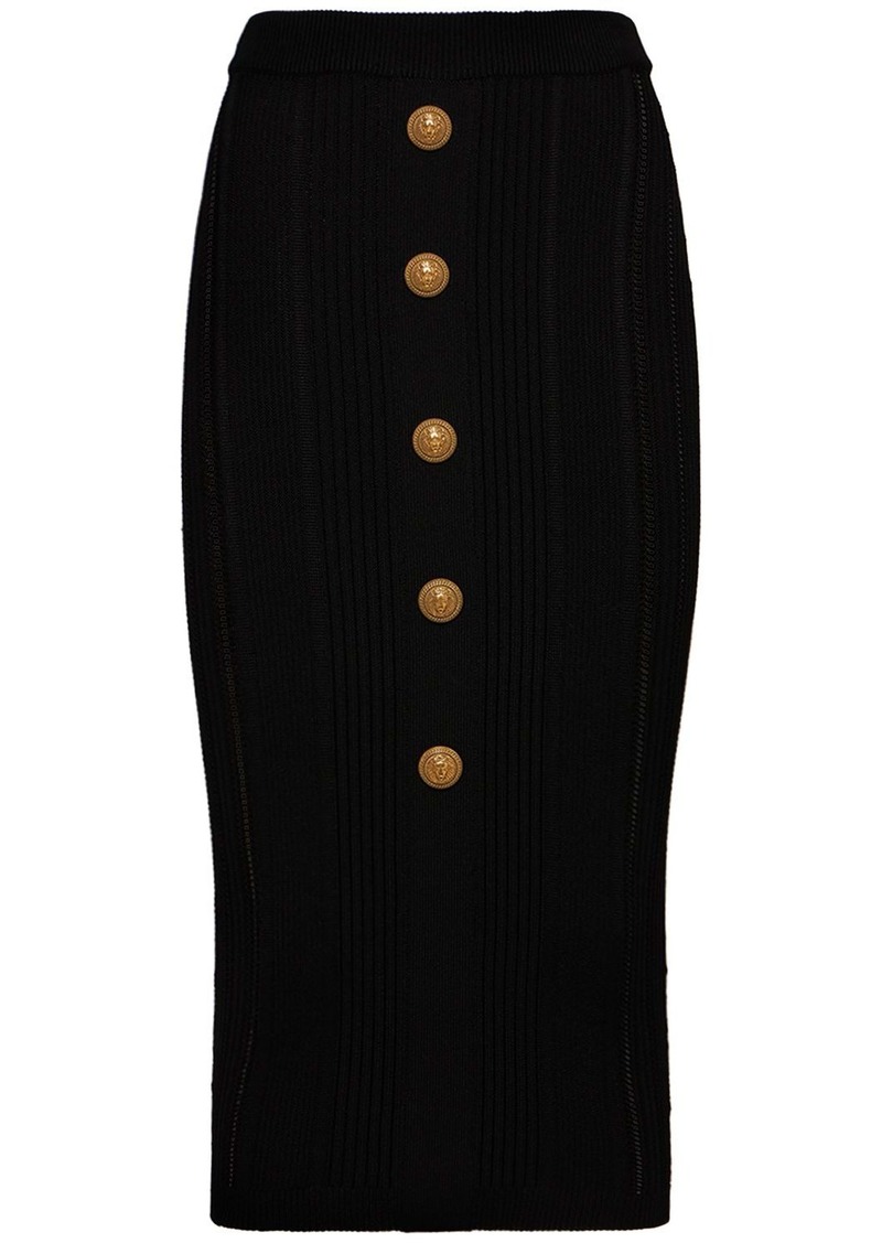 Balmain Embellished Knit Midi Skirt