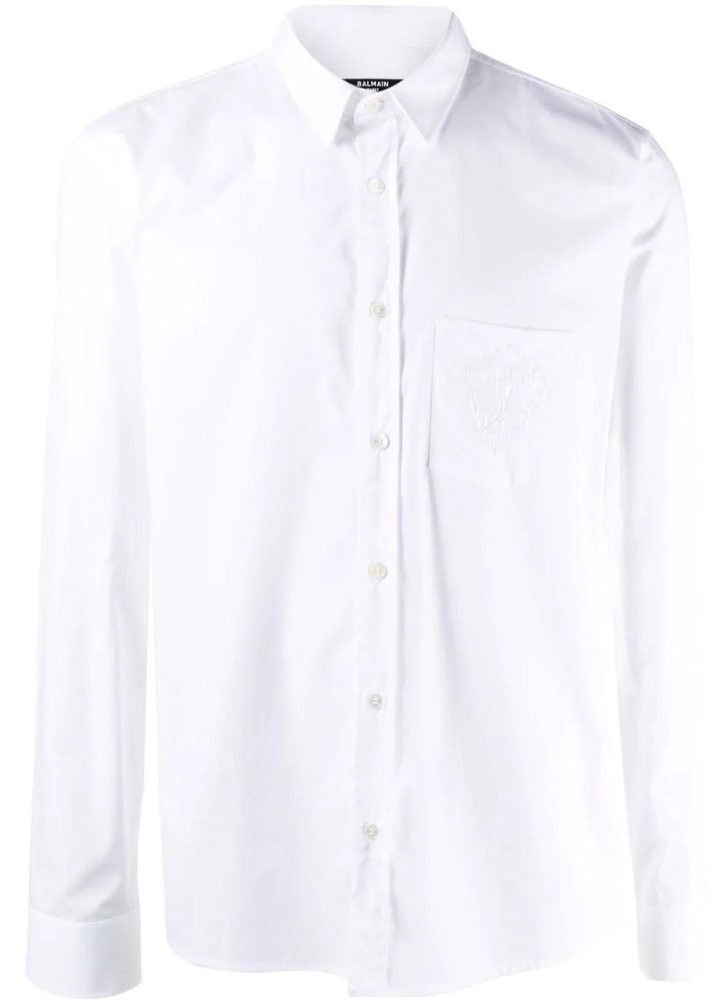 Balmain embroidered-logo cotton shirt