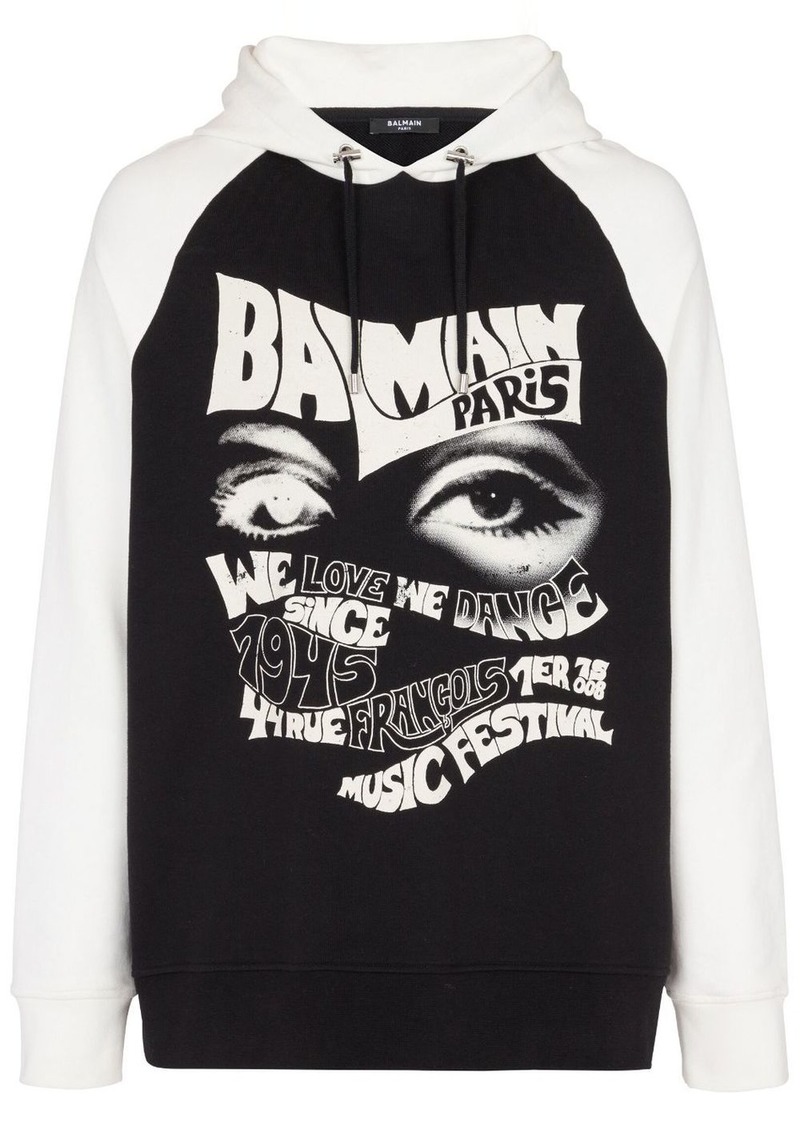 Balmain festival-print drawstring hoodie