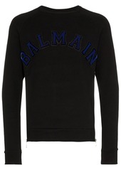 Balmain flocked logo applique zip cotton sweatshirt