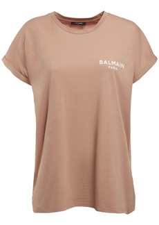 Balmain Flocked Logo Cotton Jersey T-shirt