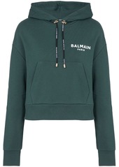 Balmain flocked-logo cropped hoodie