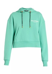 Balmain Flocked Logo Cropped Hoodie