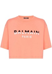 Balmain flocked-logo cropped T-shirt