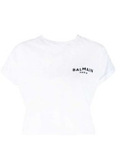 Balmain flocked-logo cropped T-shirt