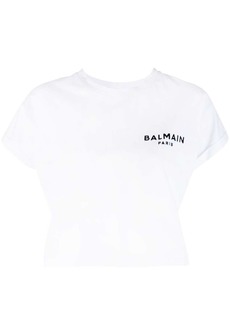 Balmain flocked-logo cropped T-shirt