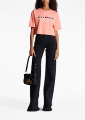 Balmain flocked-logo cropped T-shirt