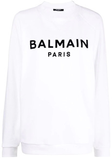 Balmain flocked logo-print raglan-sleeve sweatshirt