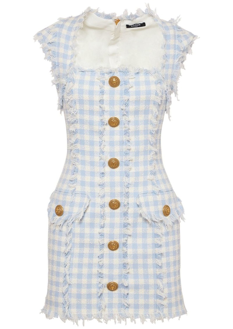 Balmain Gingham Tweed Mini Dress