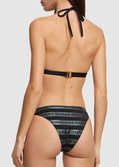Balmain Glitter Striped Logo Triangle Bikini