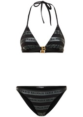 Balmain Glitter Striped Logo Triangle Bikini