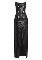 Balmain Glitter Tweed Strapless Gown