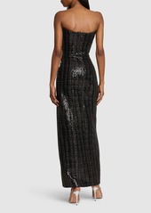 Balmain Glittered Tweed Long Bustier Dress