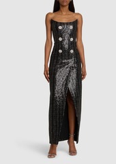 Balmain Glittered Tweed Long Bustier Dress