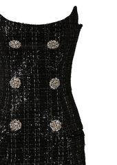 Balmain Glittered Tweed Long Bustier Dress