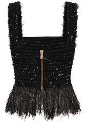 Balmain Glittered Tweed Square Neck Top